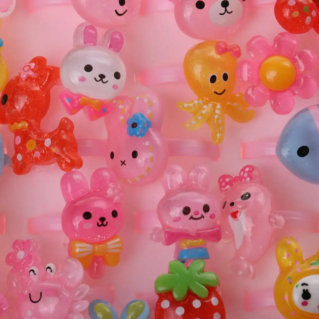 Colored Jewelry Ring Set Cute Plastic Adjustable Rings for Girls Rings for Children Pink Heart Box Party Bag Fillers