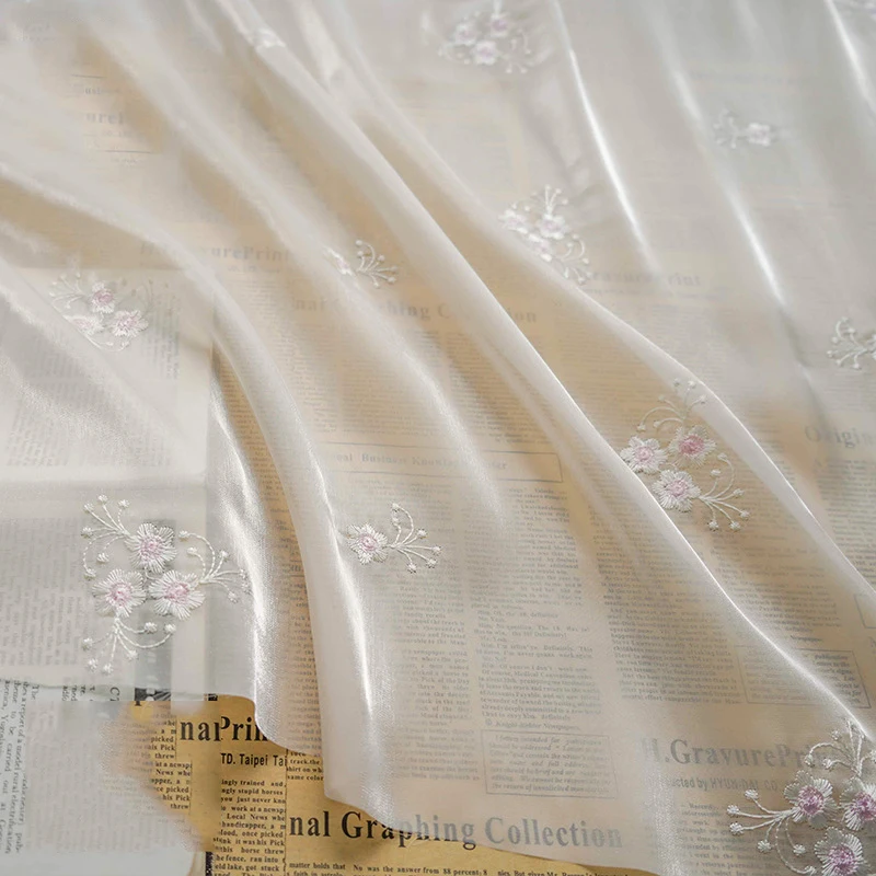 Embroidered Bright Silk Tulle Fabric For Spring Summer Dress Wedding Dress Designer Fabric