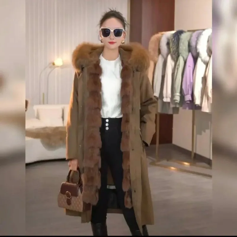 

High Appearance Level Jacket Long Fox Placket Liner Pie Overcome Women's New Detachable Coat Mother Winter Real Fur Integration