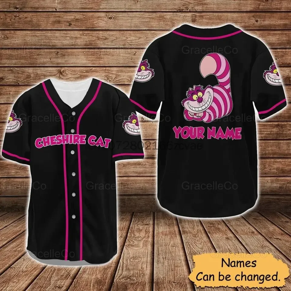 2024 New Disney Chesire Cat Baseball Jersey Streetwear Fashion Summer Custom Name Men's And Women's Short Sleeved Baseball Shirt