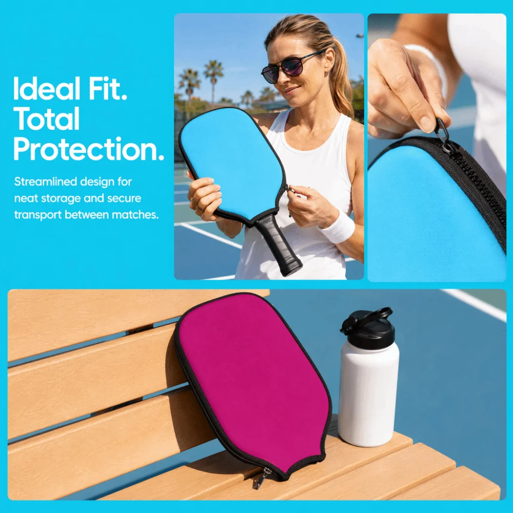 2PCS Soft Pickleball Paddle Cover Lightweight Zippered Closure Pickleball Paddle Case Elastic Protective Sleeve