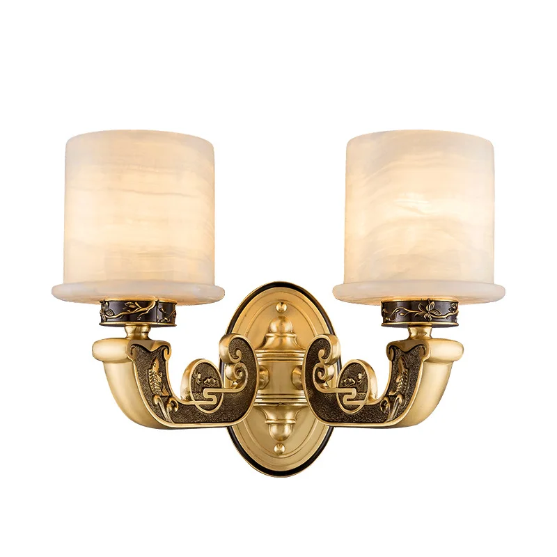 

Full copper Zen new Chinese villa atmosphere living room wall lamp classical Chinese style bedroom bedside lamp study jade lamp