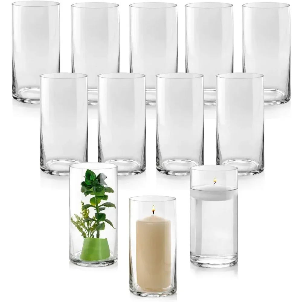 

Set of 12 Glass Cylinder Vases 8 Inch Tall - Multi-use: Pillar Candle Vases for Wedding Decoration Home Room Decor Vase Flower