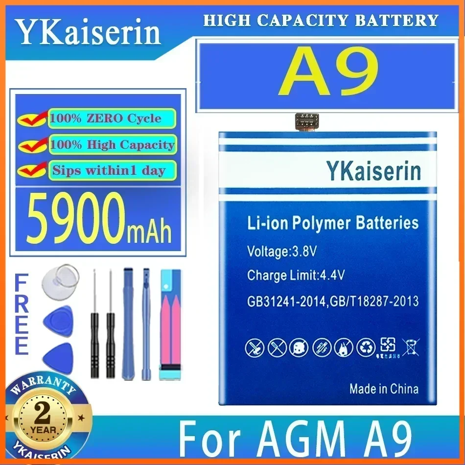 YKaiserin A 9 5900mAh Replacement Battery For AGM A9 Mobile Phone Batteria + Free Tools