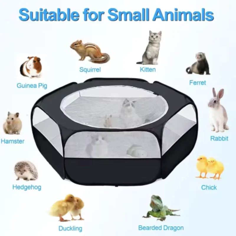 Portable Small Pet Cage Transparent Hedgehog Cage Tent Pet Playpen Open Folding Yard Fence For Dog Hamster Rabbit Guinea Pig