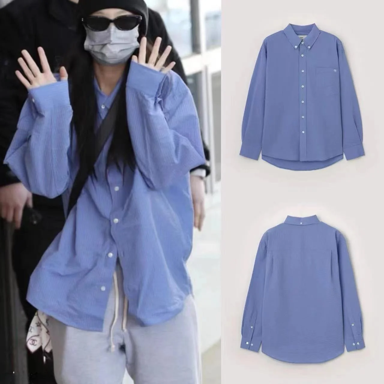 

Свободные синие длинные све irt, лето 2021, Jennie Boyfriend Sle, морщины, модный хлопок, дышащий, тонкий, стандартного кроя для женщин