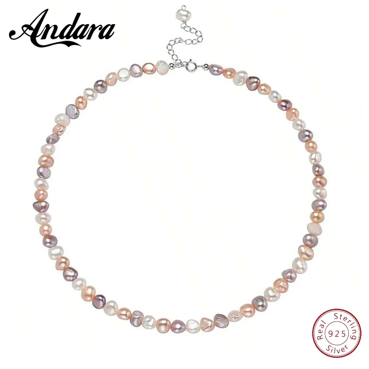 

Andara стерлингового серебра 925 пробы, натуральный пресноводный жемчуг, ожерелье в форме барокко, разноцветное ожерелье, модные милые украшения для женщин и девочек