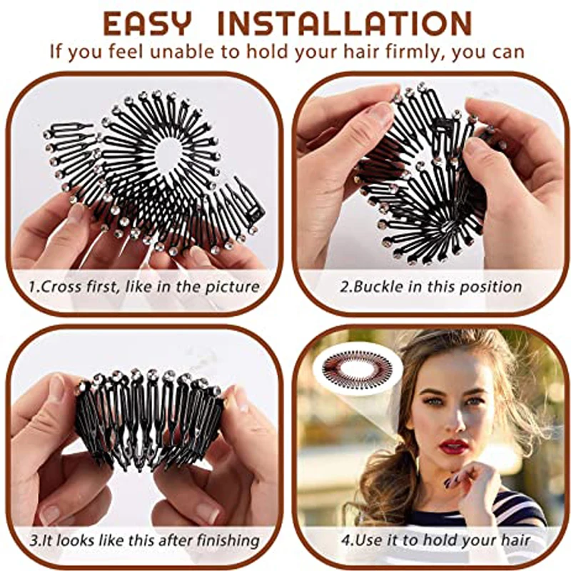 15 Stück volle runde Stretch kamm Stirnbänder flexible Kunststoff Kreis Haar wickel Haarband halter – Detail 6