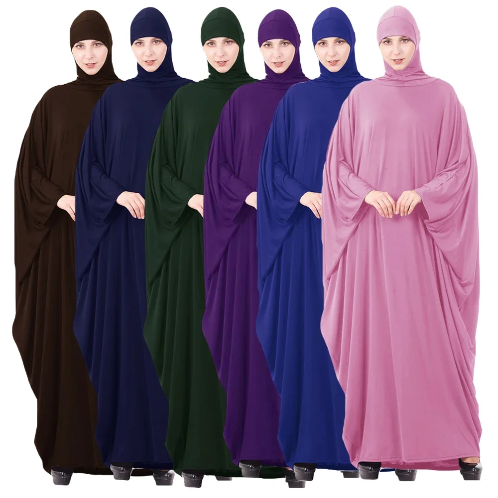 

Ramadan Muslim Khimar Overhead Hijab Abayas Women Batwing Sleeve Maxi Dress Turkey Dubai Arabic Islam Robe Prayer Garment Arabic