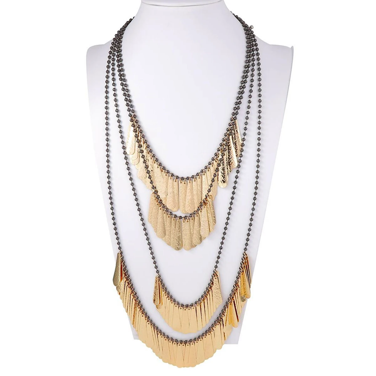 

4Pcs/set ZAA Multi-layer Handmade Beaded Metal Plate Pendant Necklace for Women Boho Style Tassels Necklaces Jewelry Gifts