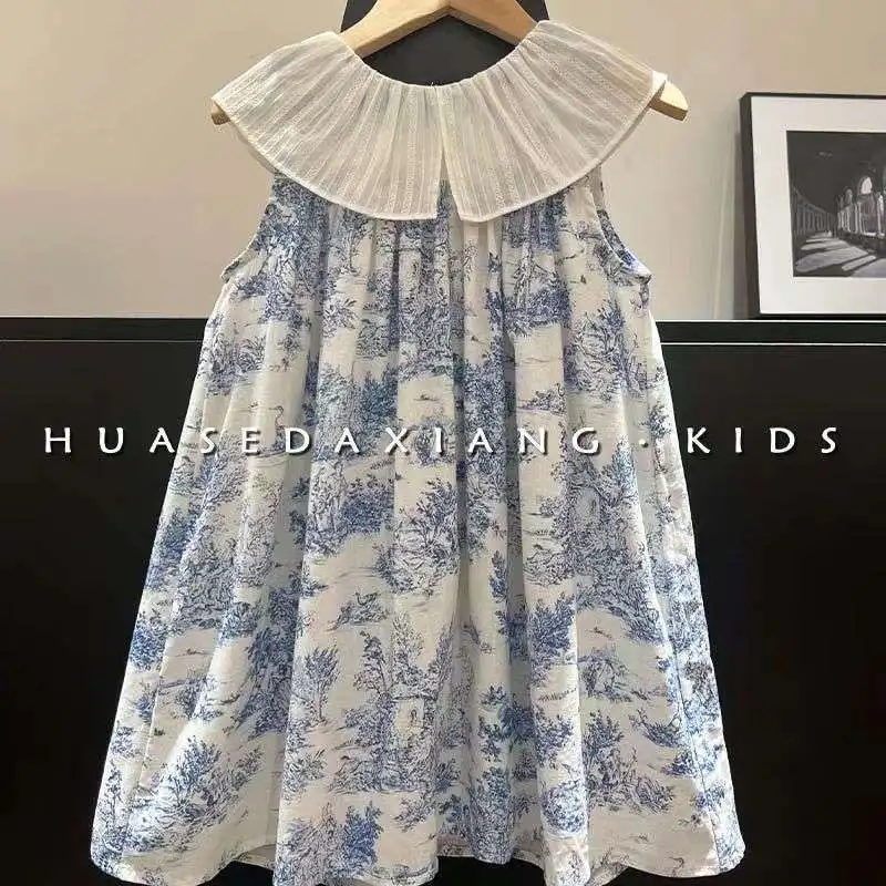 

Children's Clothing2026Summer new style girls' fresh printed tank dress, forest-style collared dress, children's dress