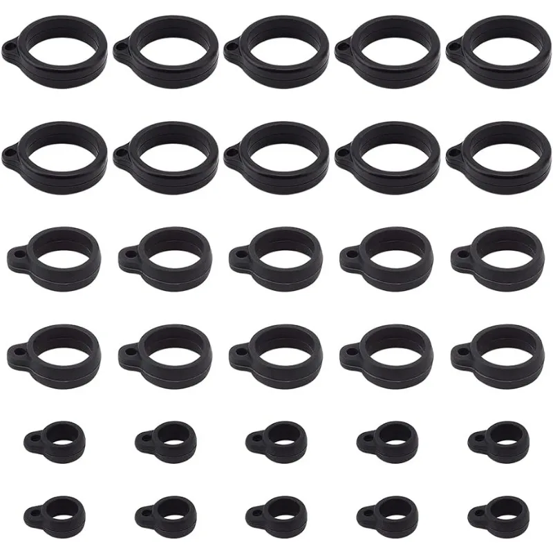 30PCS 3 Sizes Anti-Lost Silicone Rubber Rings Black Adjustable Band Holder Multipurpose 20mm/ 13mm/ 8mm Cases Necklace