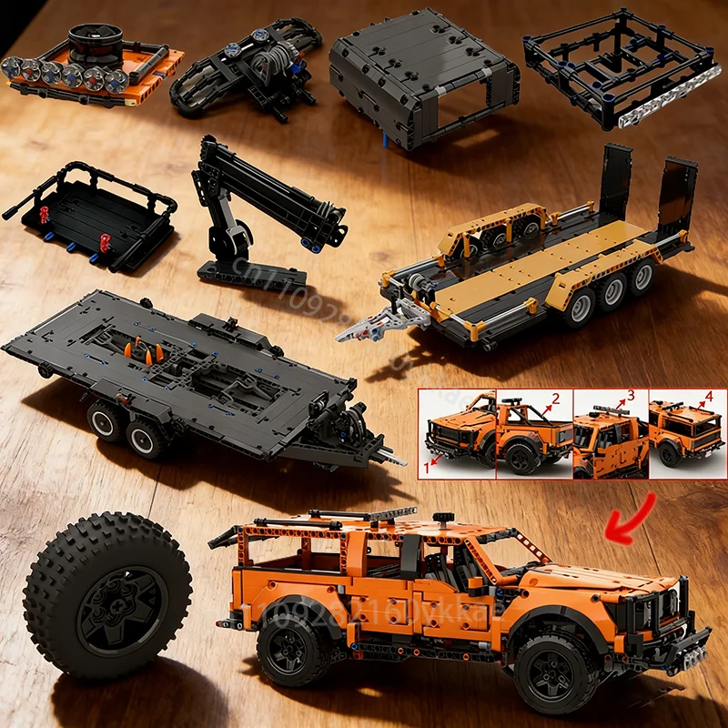 moc-tecnico-42126-reboque-f-150-raptor-com-rack-de-teto-guindaste-plataforma-hardtop-e-para-choque-dianteiro-blocos-de-montar-diy-brinquedo-de-tijolos-presente