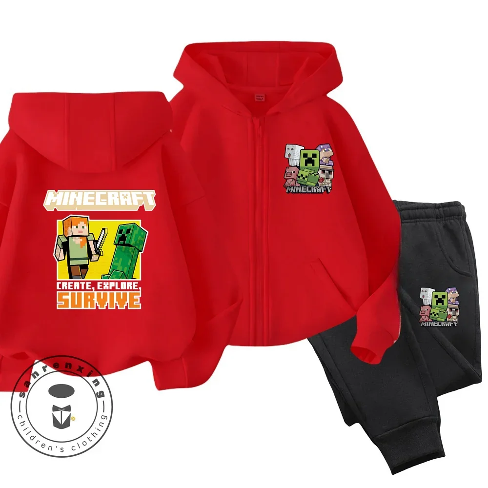 

My World Anime Printed Boys and Girls Hoodies Hoodies Zipper Set Casual Sports Fashion Top Pants 3-14 Years Old