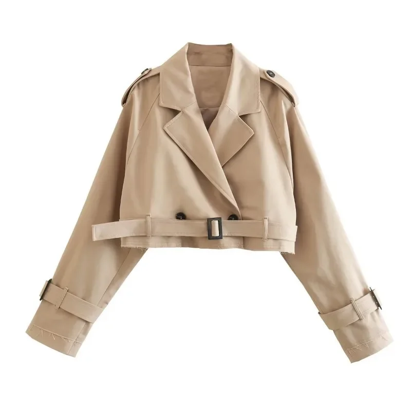 

Women New Solid Color Short Trench with Belt Chic Casual Trench Office Lady Commute Jackets Spring Autumn Female Fashion Jackets