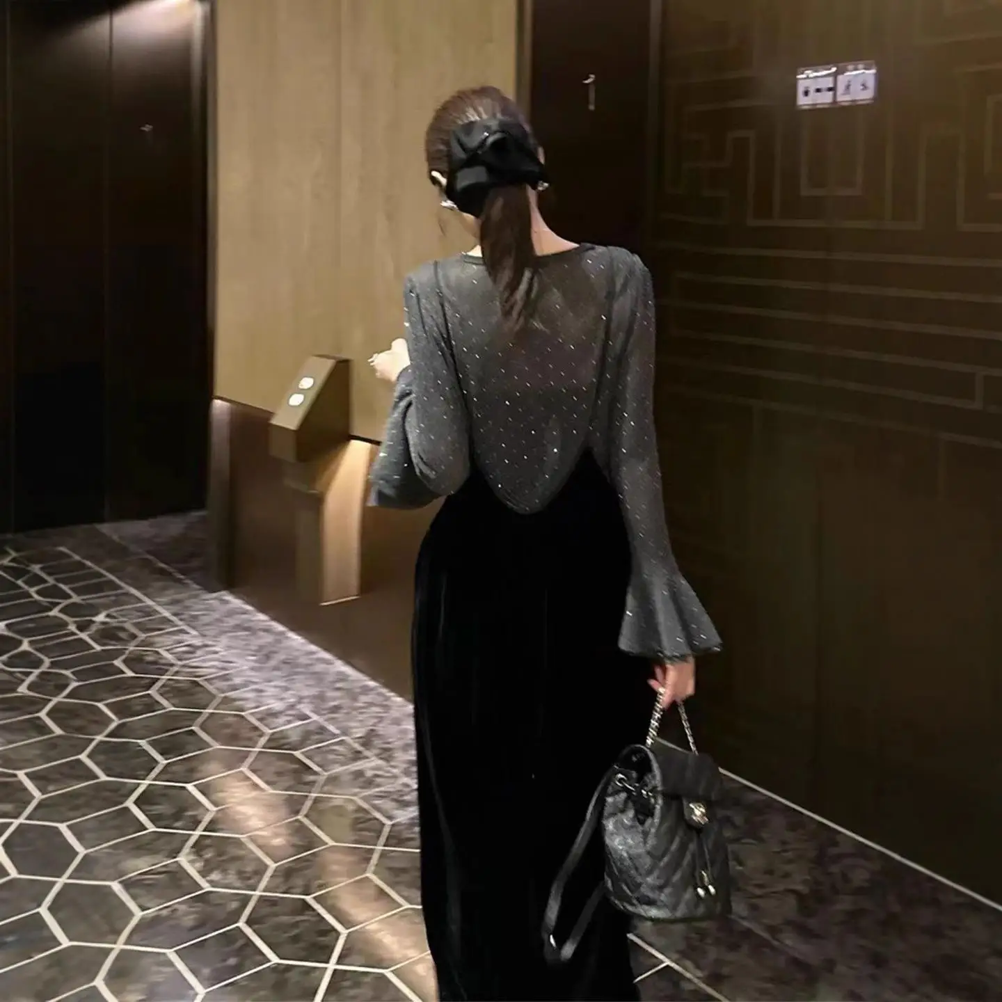 Conjunto de Camiseta de Veludo e Macacão Ele e Small Fraance Sle, Calças Casuais de Outono, Cintura Alta, Estilo Reto...