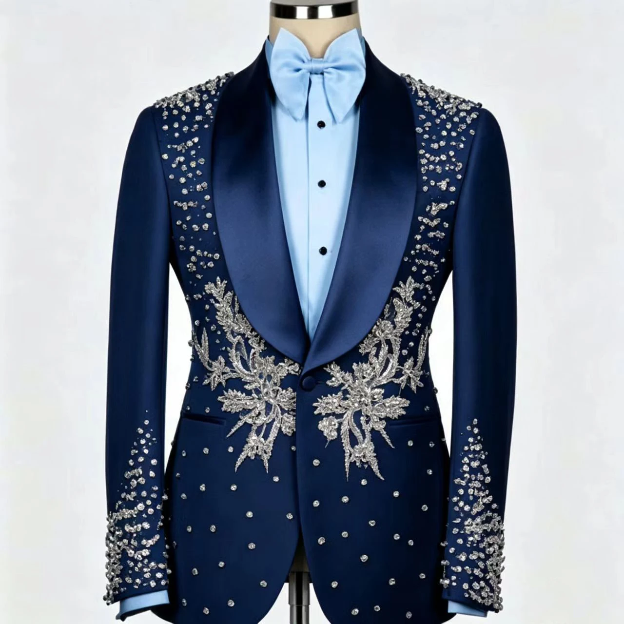 

Sparkly Full Rhinestone Men's Suit 2 Pieces Tuxedo Shawl Beaded Floral Blazer Wedding Formal Outfit Custom Made costumes hommee