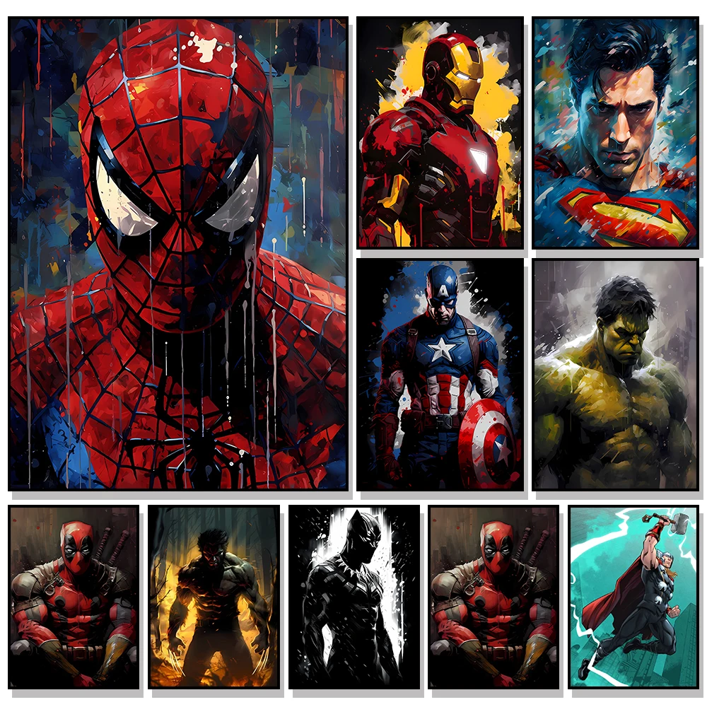 Póster Artístico en lienzo de película Marvel, superhéroe de Anime, SpiderMan, Iron Man, pintura en lienzo, decoración de pared del hogar, impresiones y regalos para niños