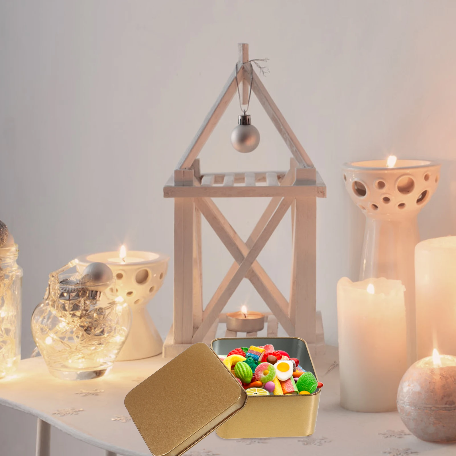

10pcs Square Tinplate Boxes Gold Medium Size Packaging Wedding Gift Storage Containers Metal Tins Small Cookie Boxes