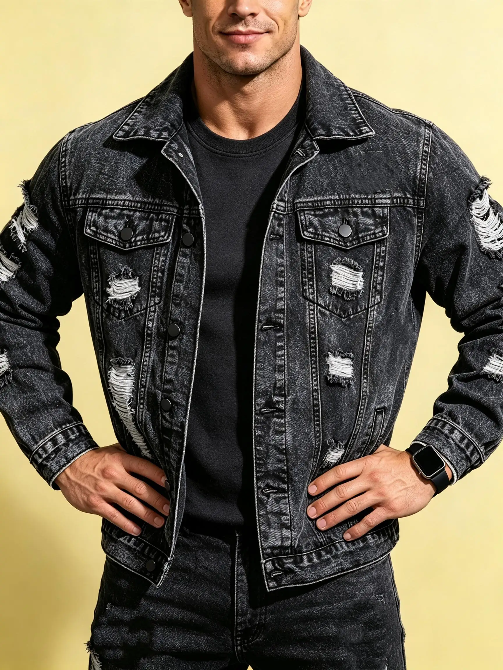 Immagine 6: Giacca di jeans con colletto stile retrò Y2K, abbigliamento esterno in stile urbano americano, regalo perfetto per fidanzato o marito.