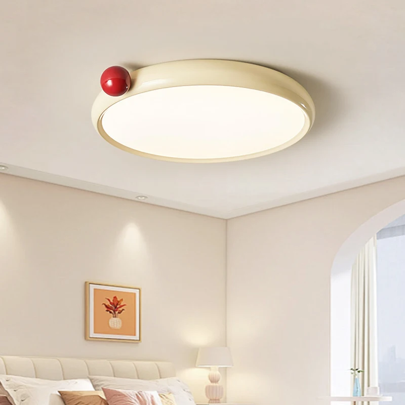 

New LED Cream Style Bedroom Ceiling Light Full Spectrum Children's Room Ultra-Thin Eye Protection Iron 220V Small Milk Bean Lamp