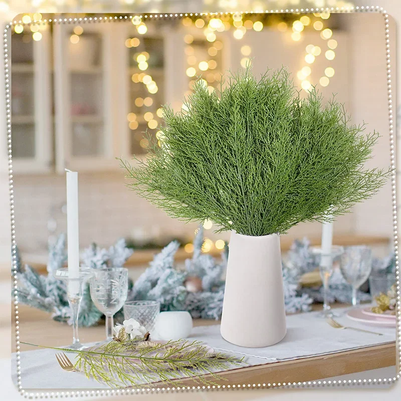 10/15pcs Artificial Pine Needle Branches Fake Plants Green Leaves Christmas DIY Sreath Christmas Decoration Wedding Home Decor