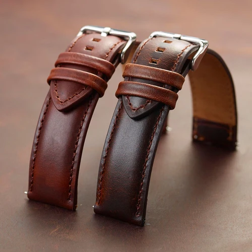 Imagen 1 del producto Correa de reloj de cuero genuino de liberación rápida, correa de reloj de cuero de 18mm, 20mm, 22mm, 24mm y 26mm, pulseras negras y marrones