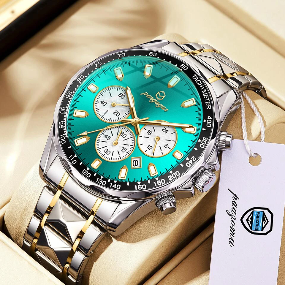 

PENGAGAR Luxury Man Wristwatch Waterproof Stainless Steel Men's Luminous Chronograph Watch for Men Quartz Watches reloj hombre