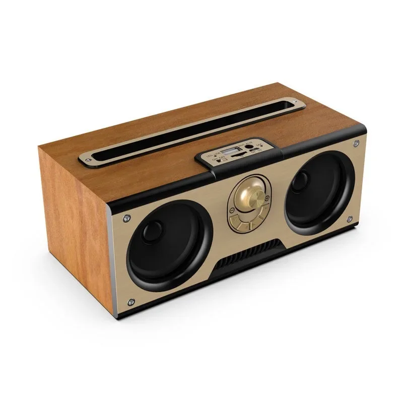 

KM-7 Retro Wooden Bluetooth Speaker Dual Audio Subwoofer Support Multiple Link Methods Wireless Speaker with Mobile Phone Holder