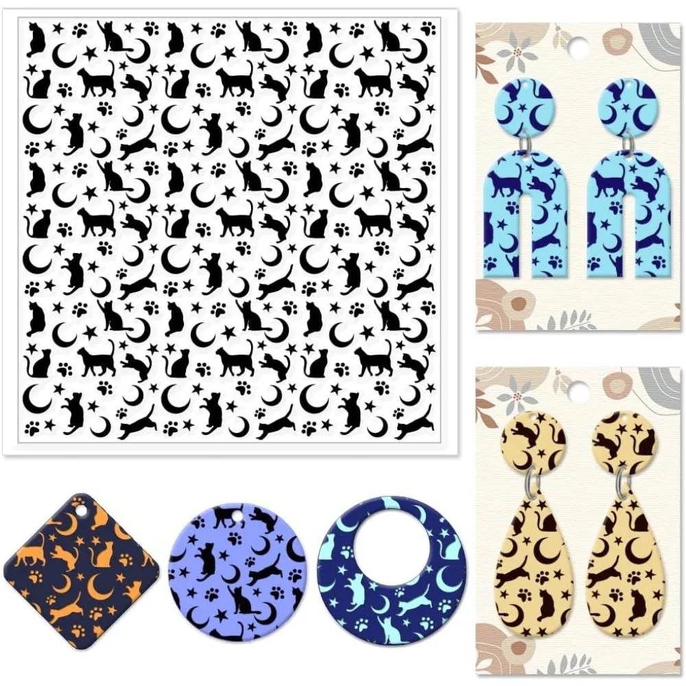 Текстура полимерной глины для кошек, листы для штампов с луной и звездами, силиконовый штамп, текстурированный коврик из глины, листы с текстурой