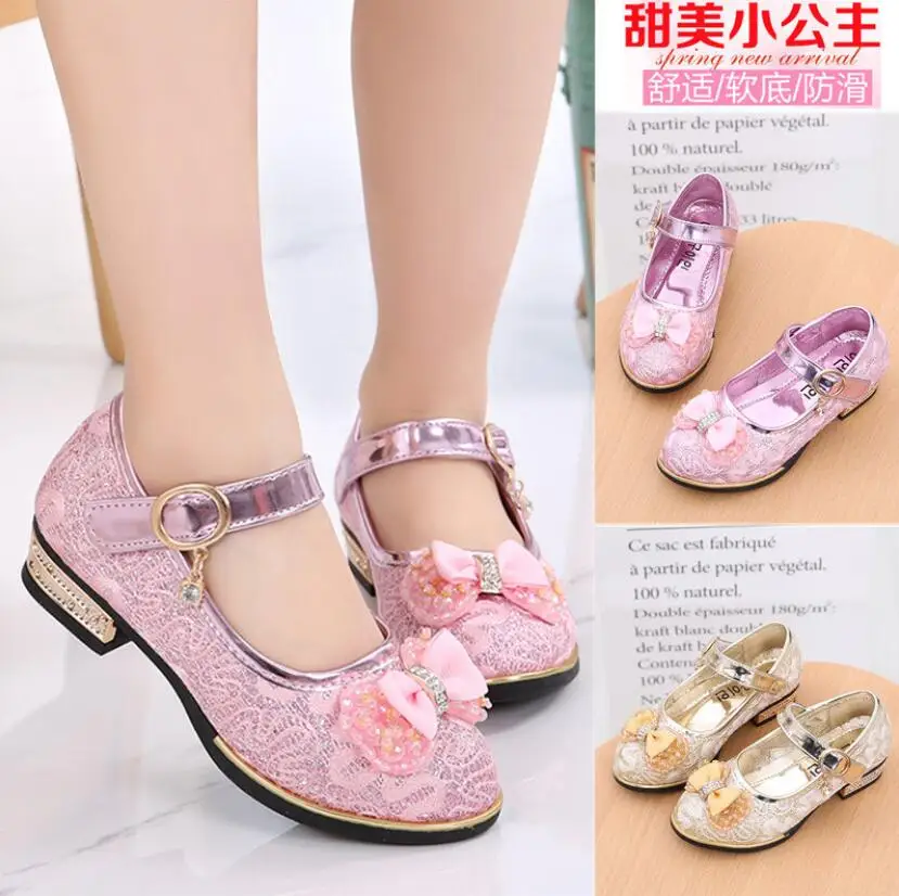 Spring Children Shoes Girls High Heel Princess Dance Sandals Kids Shoes Glitter Leather Fashion Girls Party Dress Wedding Shoes