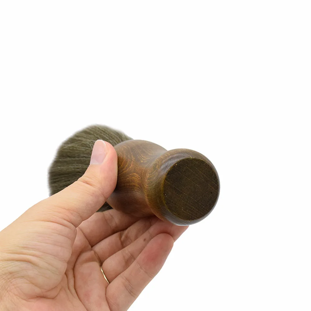 

Wool Hair Neck Duster Brush Round Wooden Handle Fine Detail Craft Design for Hair Cutting Kit and Salon Use Brown