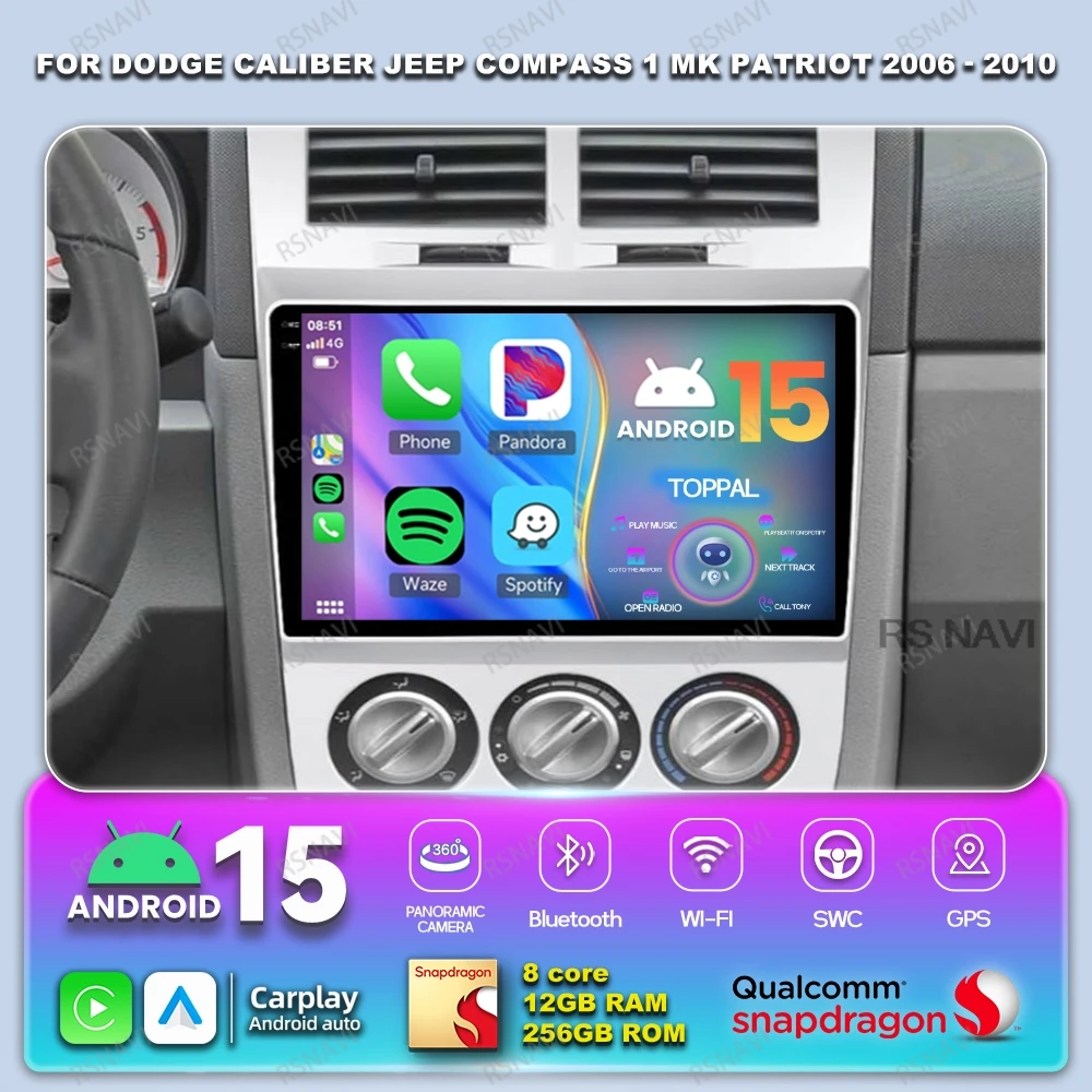 

Android 15 Car Radio For Dodge Caliber Jeep Compass 1 MK Patriot 2006 - 2010 5G WIFI Autoradio BT Head Unit Navigation GPS DSP