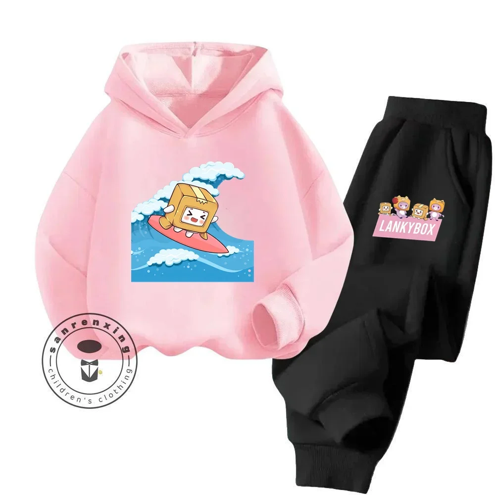 Lankybox Cartoon simple Cool abbigliamento pulito set di felpe con cappuccio a maniche lunghe adatto per bambini ragazzi ragazze primavera autunno Wear