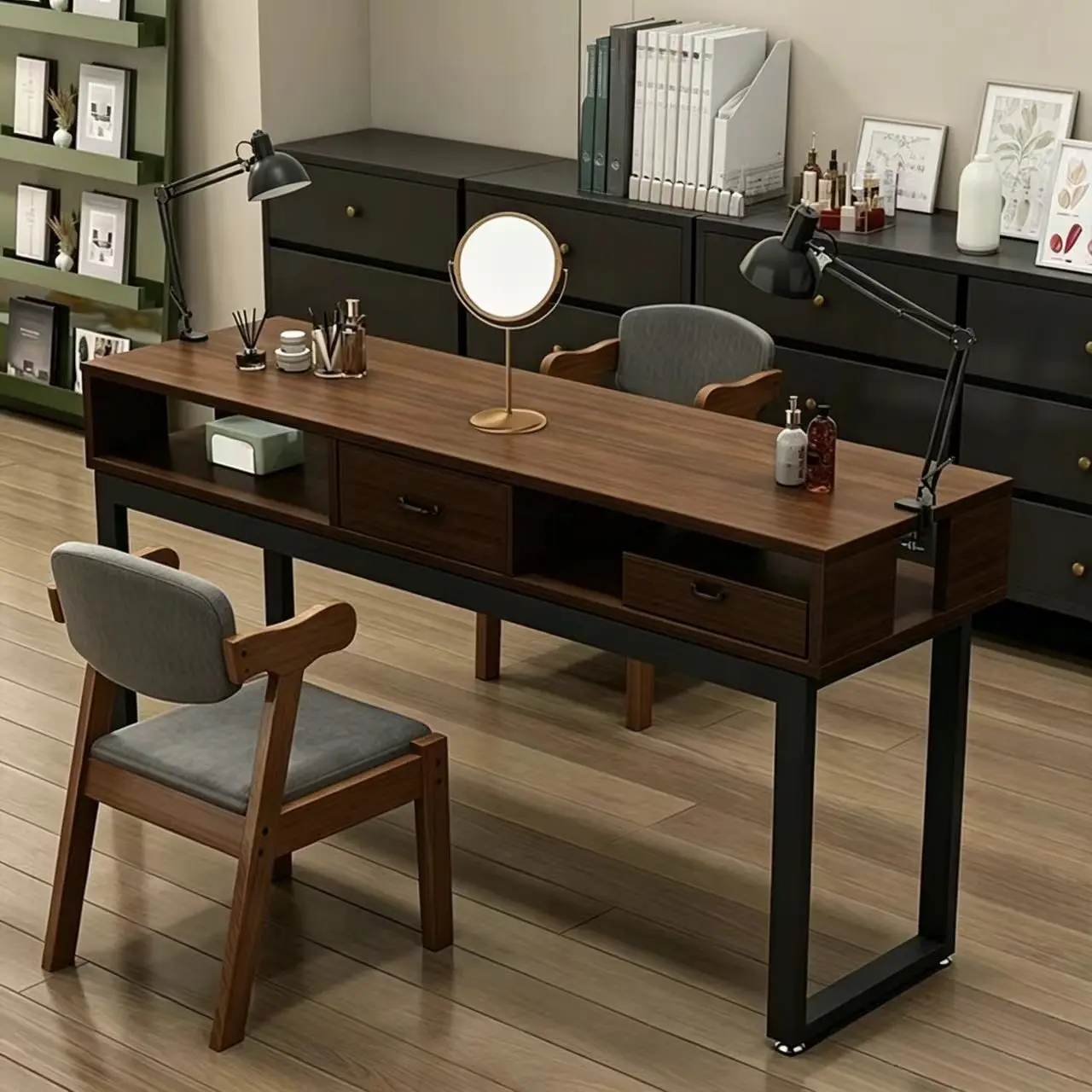 Nail table retro special economical single and double station nail table upgrade can clip light hole Japanese nail table