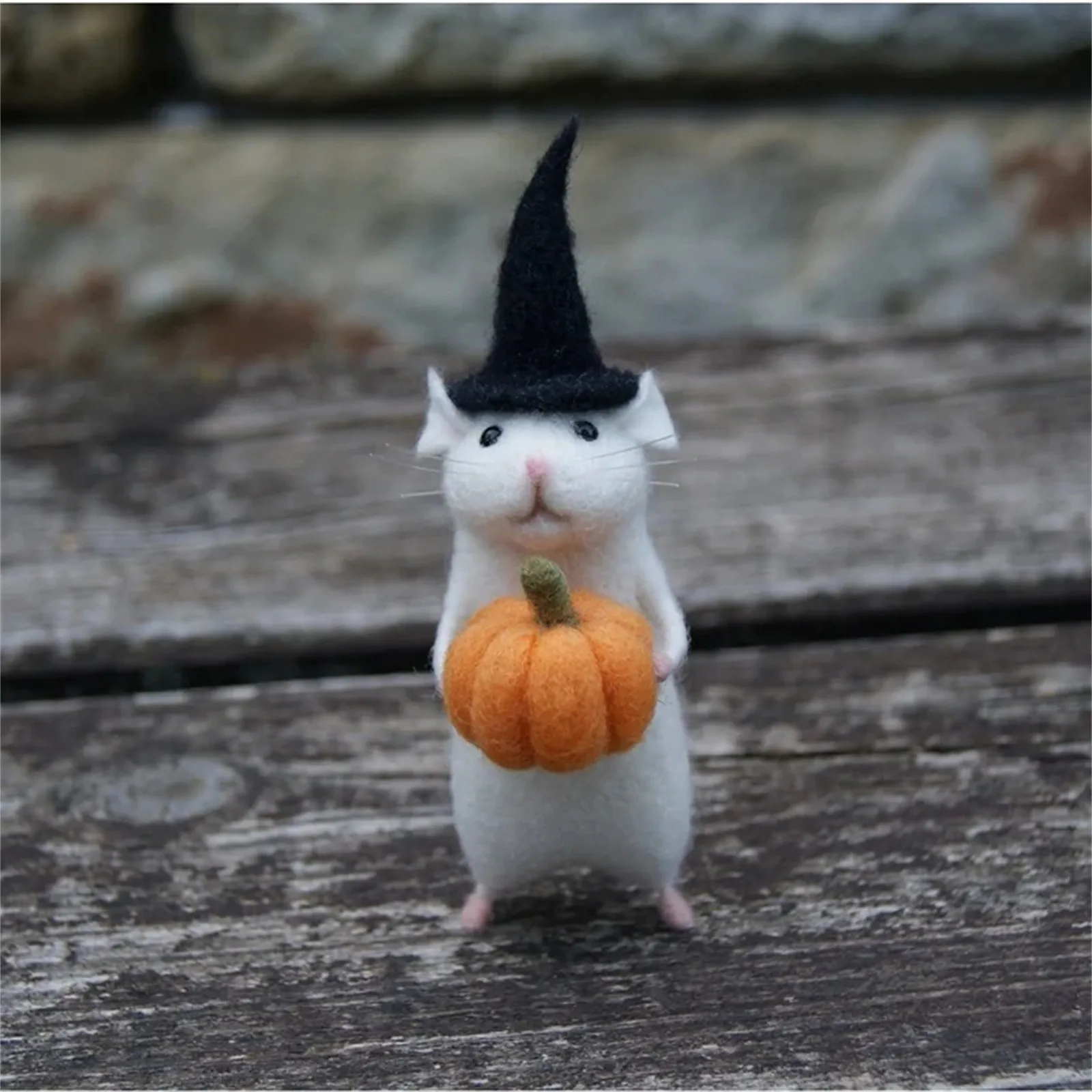 Felt Mouse And Pumpkin Ornament Halloween With A Pumpkin Needle Christmas Gift Needle Animal Needle Miniature Animal Ornament