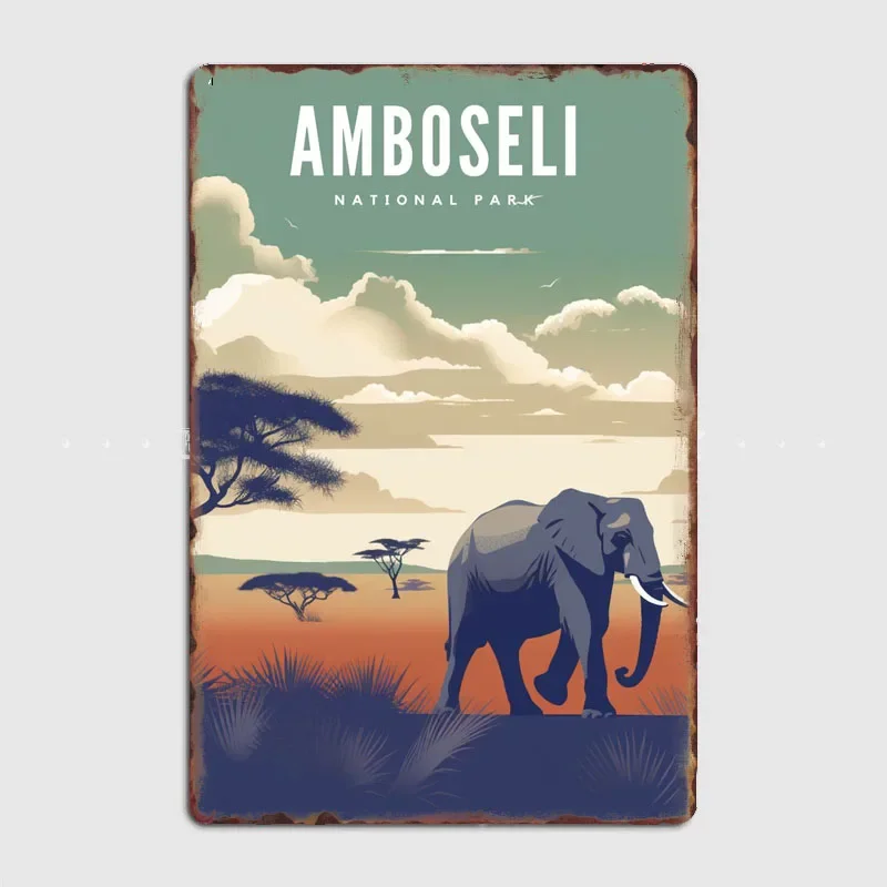 Amboseli National Park Landscape Travel Scenic Spot Retro Poster Metal Sign Garage Room Wall Decor Custom Tin Home Decor