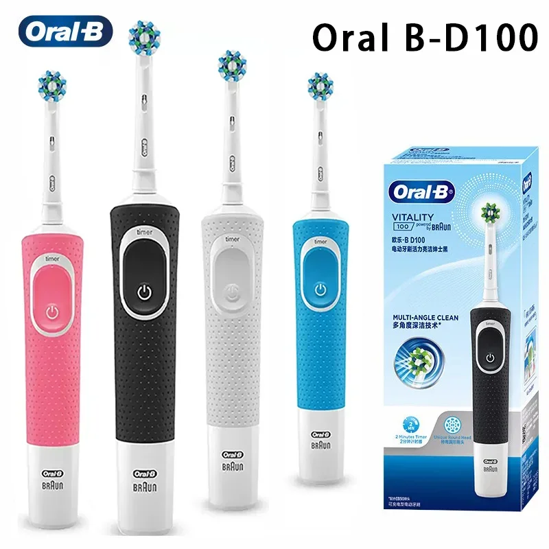 Oral B Electric Toothbrush Oral B D100 Vitality 2D Left-right 7,600RPM Rotation Inductive Charger Fully Waterproof 2Mins Timer