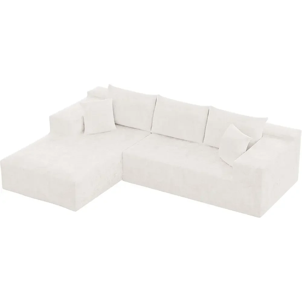 

L-Shaped Sectional Sofa with Deep Seating, Comfortable Upholstered Couch for Living Room, No Assembly Needed (Beige Chenille)