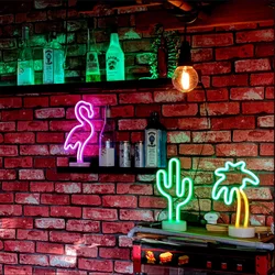 LED Neon Lights USB/Battery Power Flamingo Cactus Neon Sign Lamp Coconut Tree Pineapple Unicorn Lamp Holiday Christmas Decor