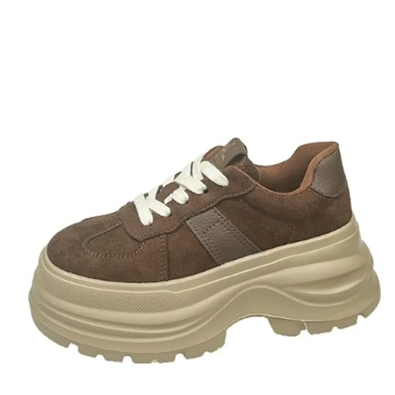 

Women's 7cm Leather Dequn Shoes Spring Fall 2026 New Style Thick Bottom Casual Soft Bottom Lightweight Round Toe Rubber Sole