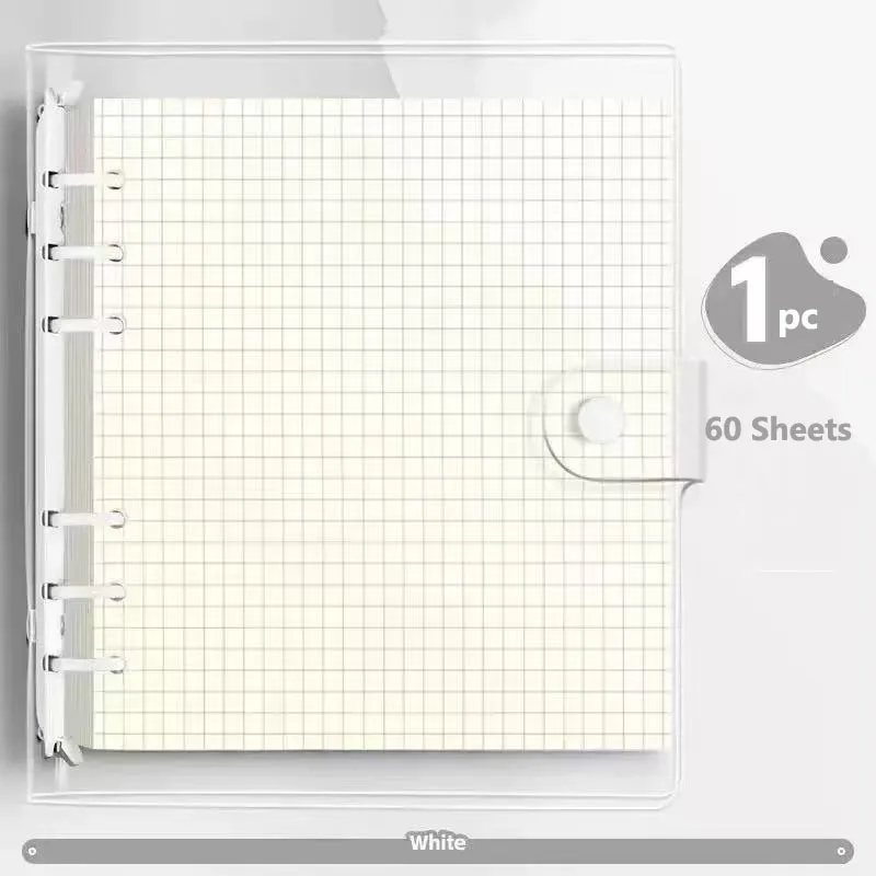 Cuaderno de hojas sueltas de cuero suave transparente con carcasa desmontable, suministros escolares, 60 hojas, cuadernos diarios con rejillas