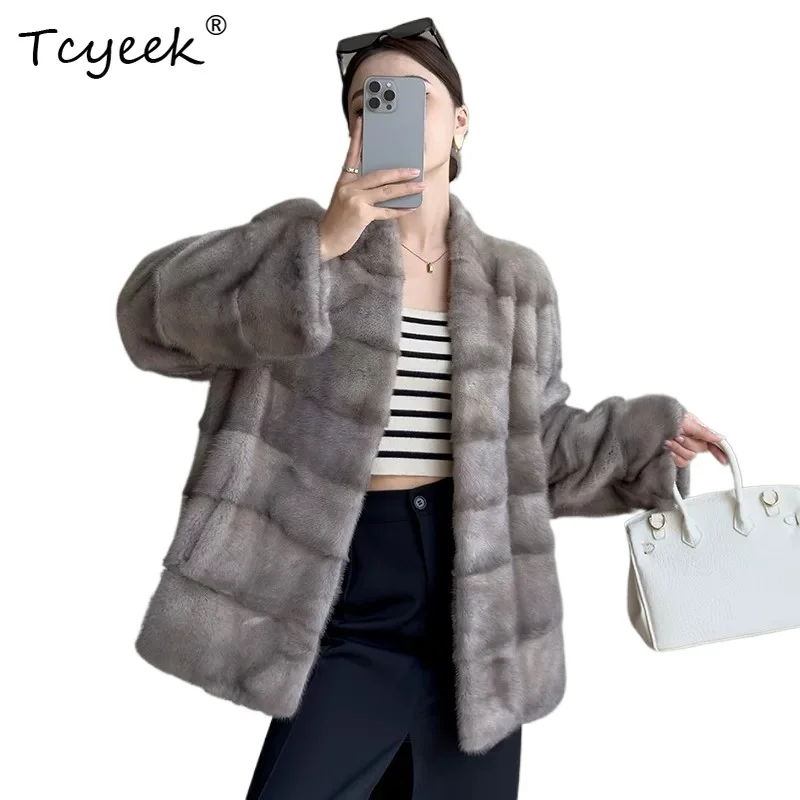 

Tcyeek Natural Whole Mink Fur Coat Woman Clothing 2026 V-neck Winter Jacket Women Warm Fashion New in Outerwears Шуба Женская