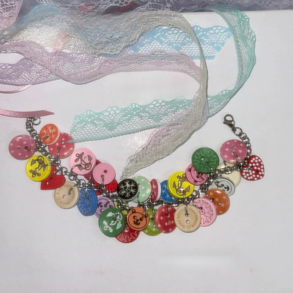 Original Handmade Polka Dot Button Y2K Bracelet Vintage Subculture Dreamcore Millennial Style Bracelet Girly Bag Accessories