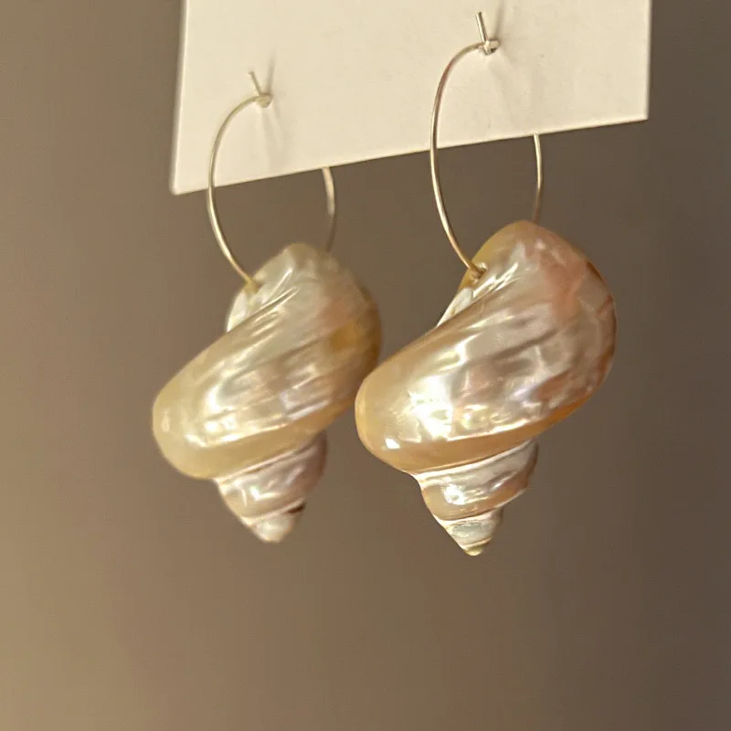 Exaggerated Shell Conch Earrings for Women European and American Baroque Style Personality Vintage Jewelry Holiday Accessories