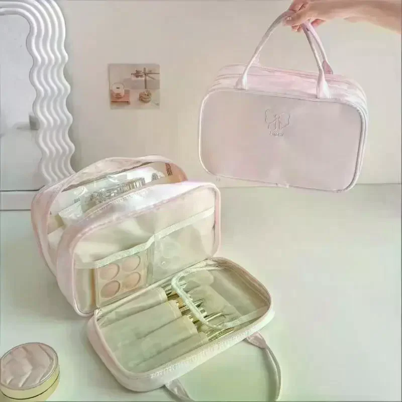 Large Capacity Portable Travel Cosmetic Bag Women's Lightweight Nylon Storage Organizer For Toiletries Easy To Carry Daily Use