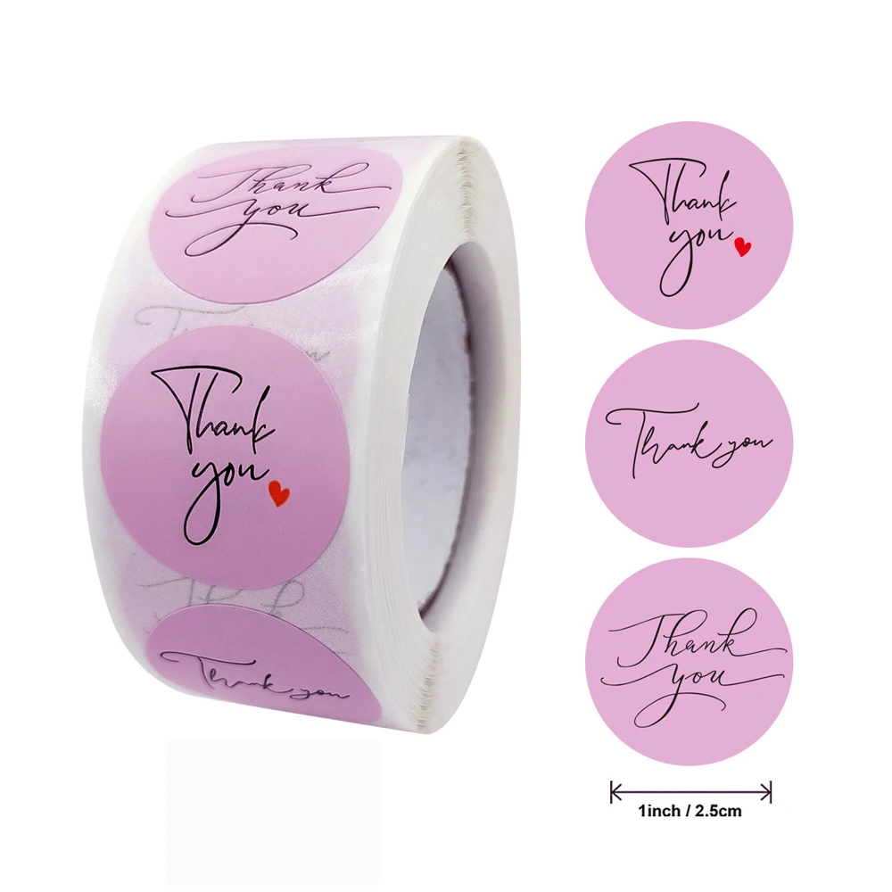 100-500pcs Round Thank You Stickers Envelope Seal Labels Gift Packaging decor Pink label Scrapbooking Stationery Sticker