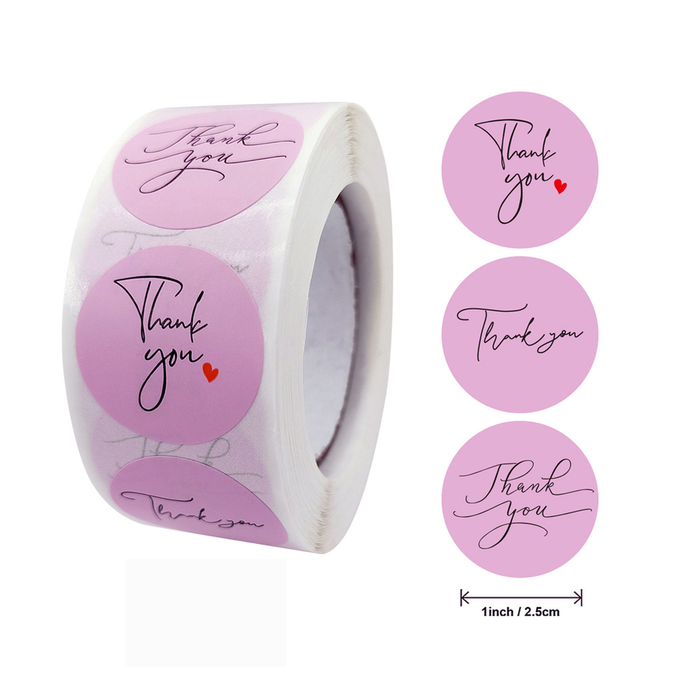  100-500pcs Round Thank You Stickers Envelope Seal Labels Gift Packaging decor Pink label Scrapbooking Stationery Sticker 