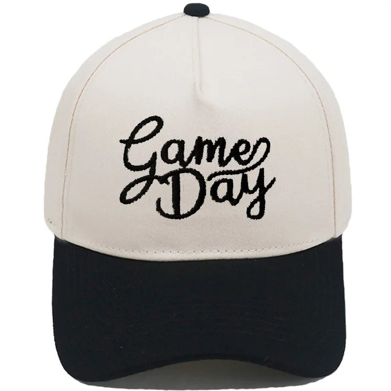 ''Game Day'' Cursive Letter Embroidery Two Tone Baseball Cap Unisex Adjustable Curved Brim Dad Hat Sports Fan Casual Sun Hat