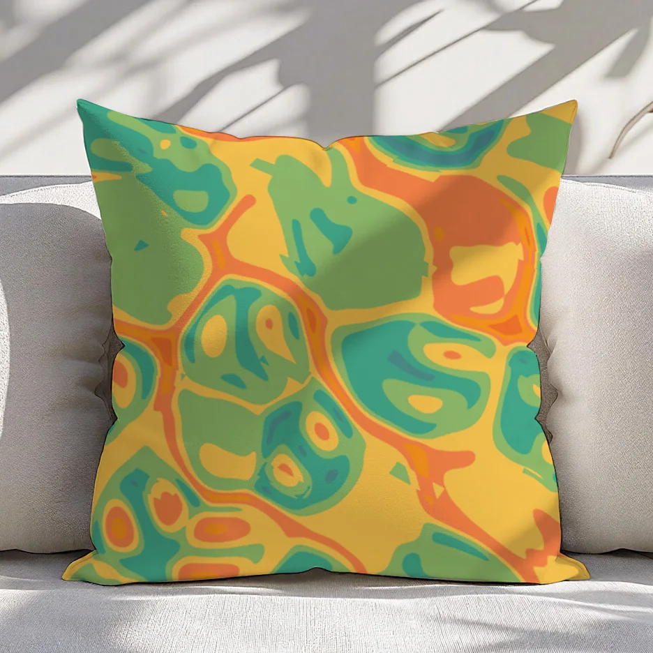 1pc Retro Abstract Pillow Cover Turquoise Lime Mustard Yellow 16x16/18x18/20x20 Inch Square Polyester Zipper Washable